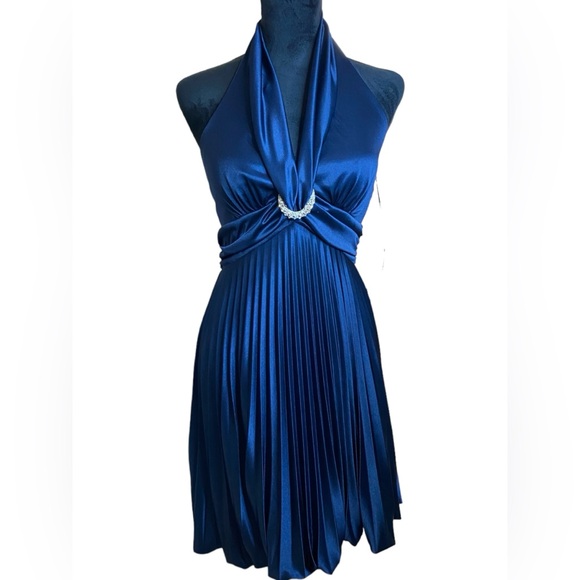 Cache Vintage  Blue Halter Dress Tea Length‎ Size 8 - Picture 5 of 16